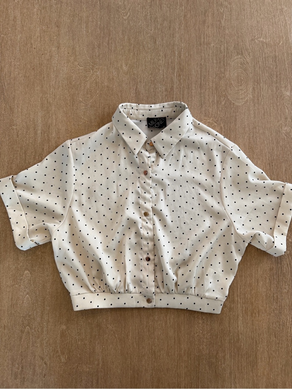 Milk Money Cream & Black Polka Dot Button Front Blouse Size Small